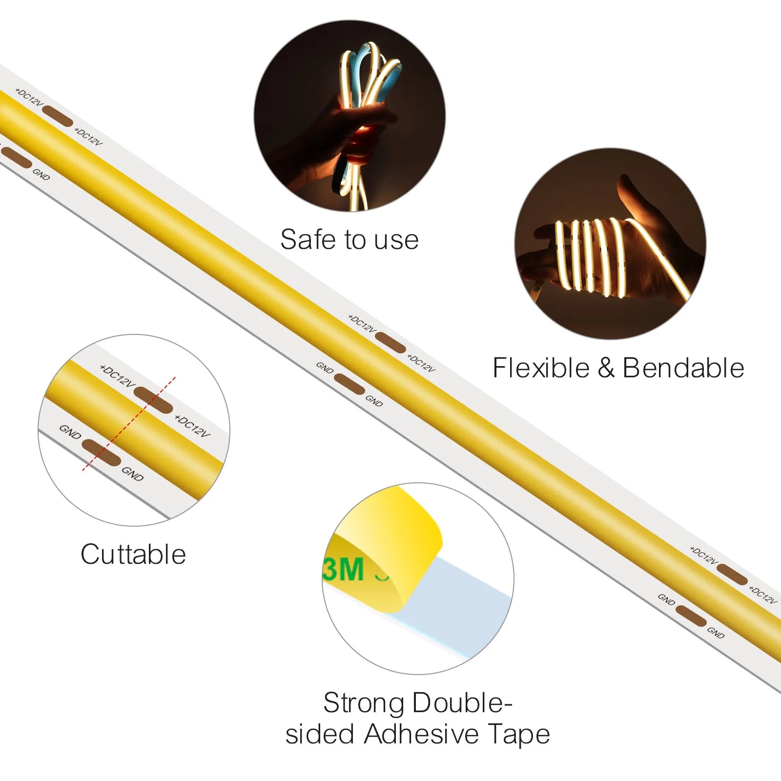 3mm 5mm 8mm COB LED Strip 12V 24V Dimmable Tape LED Ice Blue Yellow Red Green Pink White For Home Decor RA90 LED Strip Lighting
