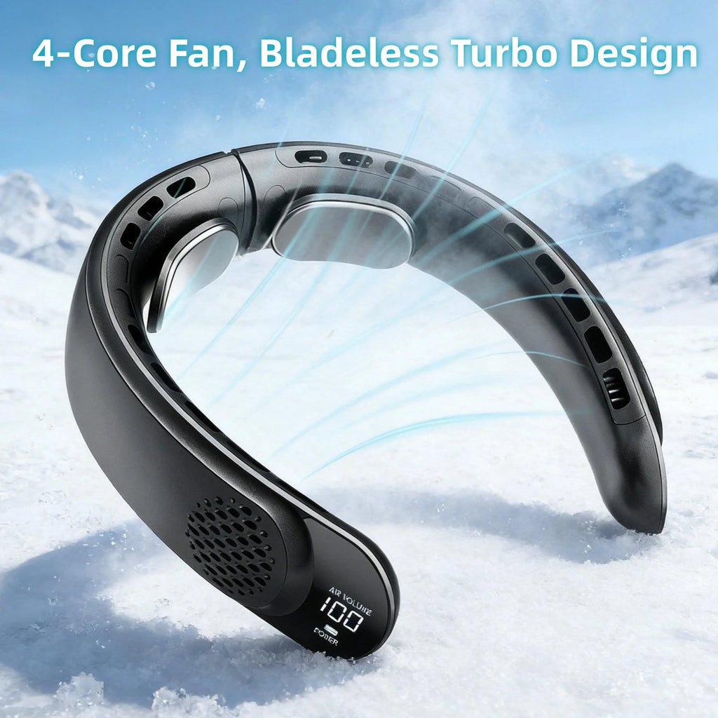 Portable Neck Fan 4 Turbo Neck Fan 4000mAh Battery Operated USB Rechargeable Personal Fan, 3 Speeds, 360° Cooling Air Fan