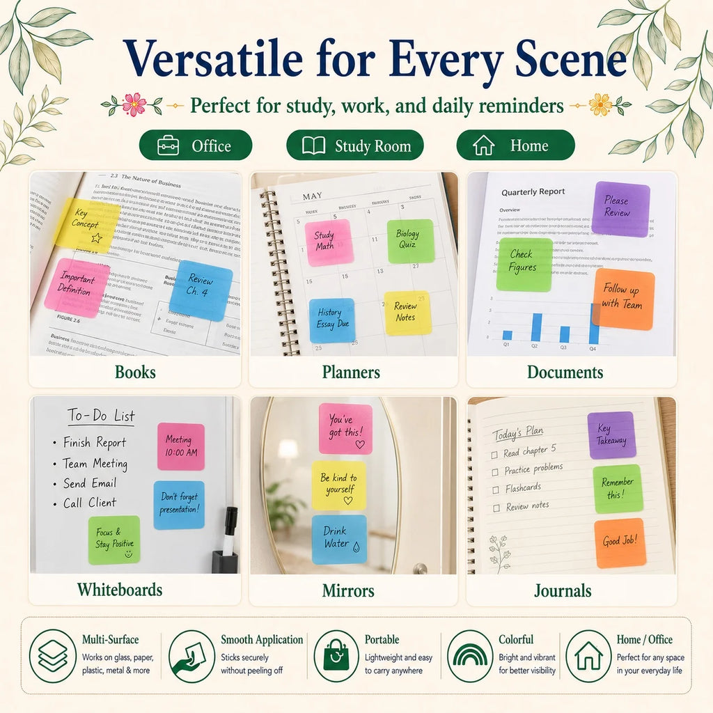8 Colors 160 Sheets Semi-Transparent Sticky Notes,Clear Removable Self-Stick Notes for and Note-Taking,Aesthetic Index Labels