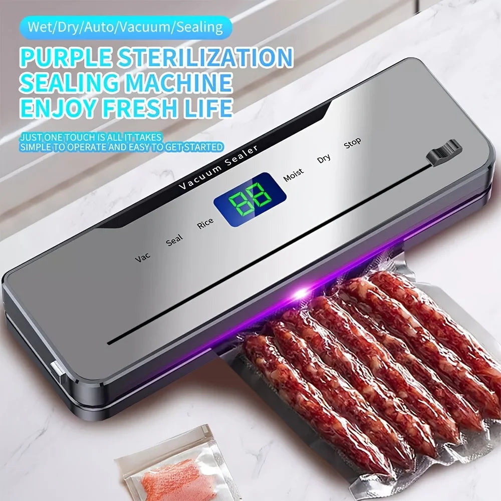 Automatic Vacuum Sealer Machine 5 Modes Dry Moist Rice Seal with Built-in Cutter, Compact One Touch Food Sealer for Sous Vide & Wet Dry Food Storage, Include 20Pcs Vacuum Sealer Bags