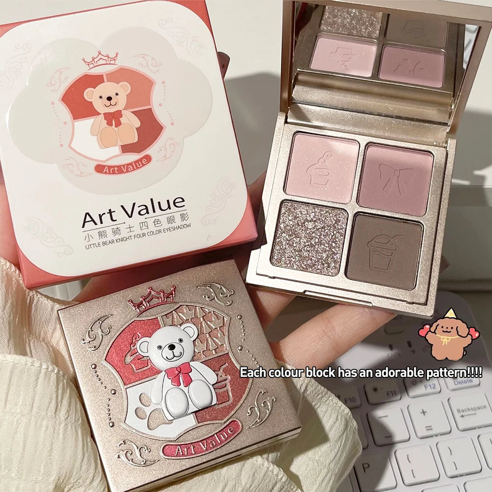 ART VALUE 4 Colors Eyeshadow Palette Glitter Pearly Eye Shadow Nude Long Lasting Charming Eyes Make Up Palette Cosmetics