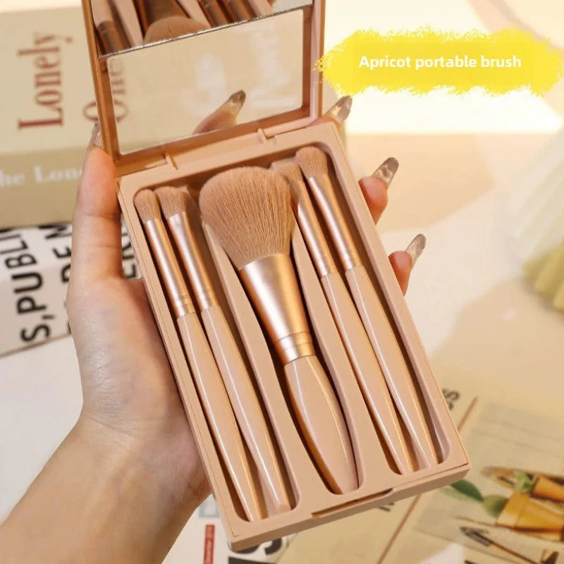 2024 New 5 pieces mirror box with skylight powder brush concealer blush super soft brush boxed mini portable makeup