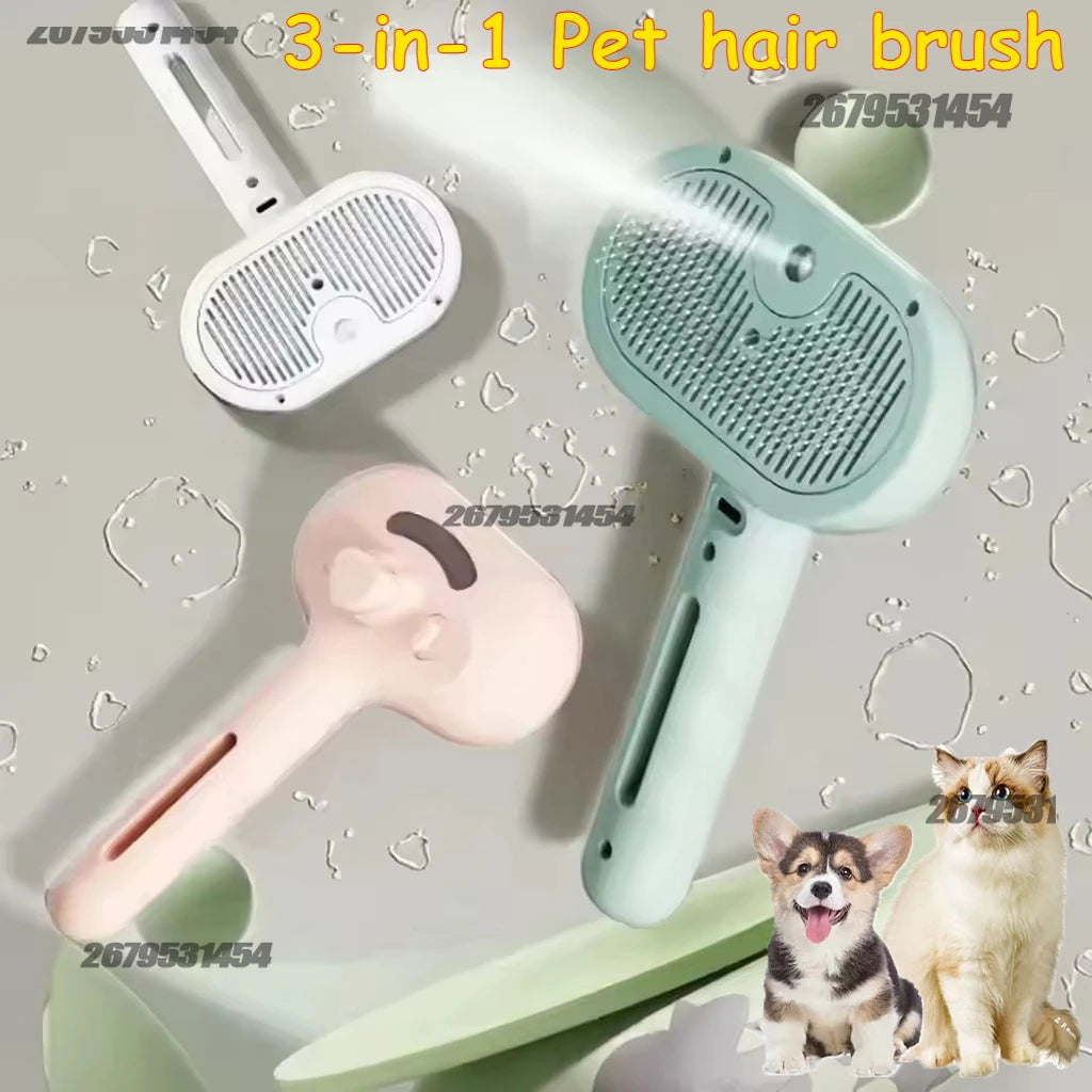 3-in-1 Dogs Cat Hair Brush Remover Steam Spray Grooming Brush Unique Steam Tools Water Mist Humidifier Toy White Pink Green