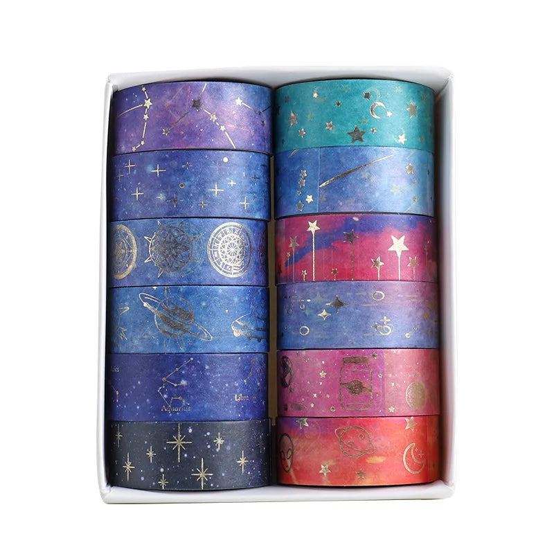 12 Rolls Per box Starry Sky Theme washi Tape Set Galaxy Constellation Pattern Decoration Stickers