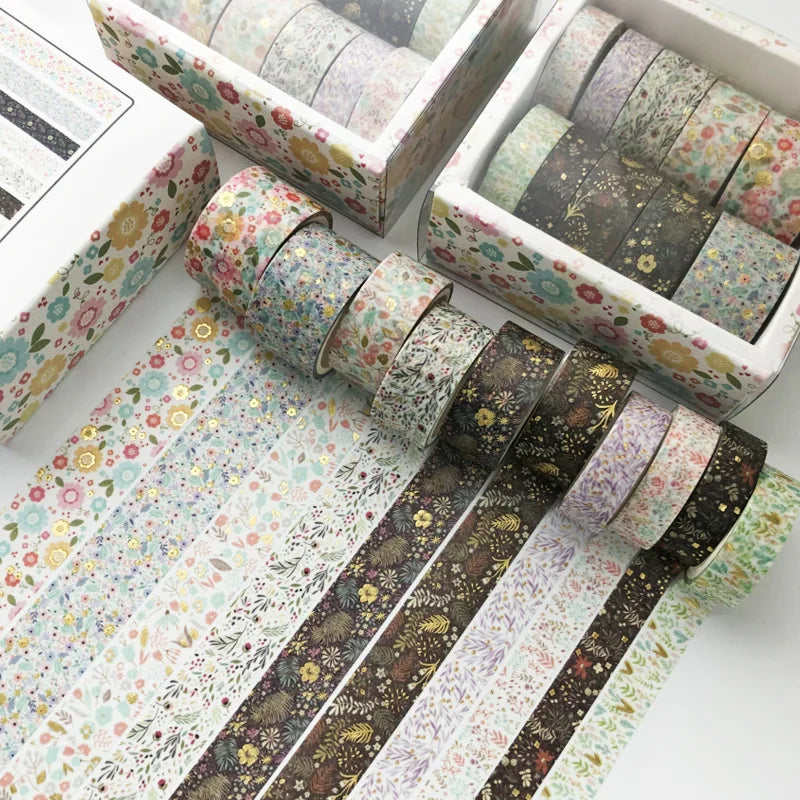 Cute Pink Series Decorative Washi Tape with Gold Foil Elements, Japanese Style Stationery for DIY Journal Scrapbooking, Sticker Label Decoration