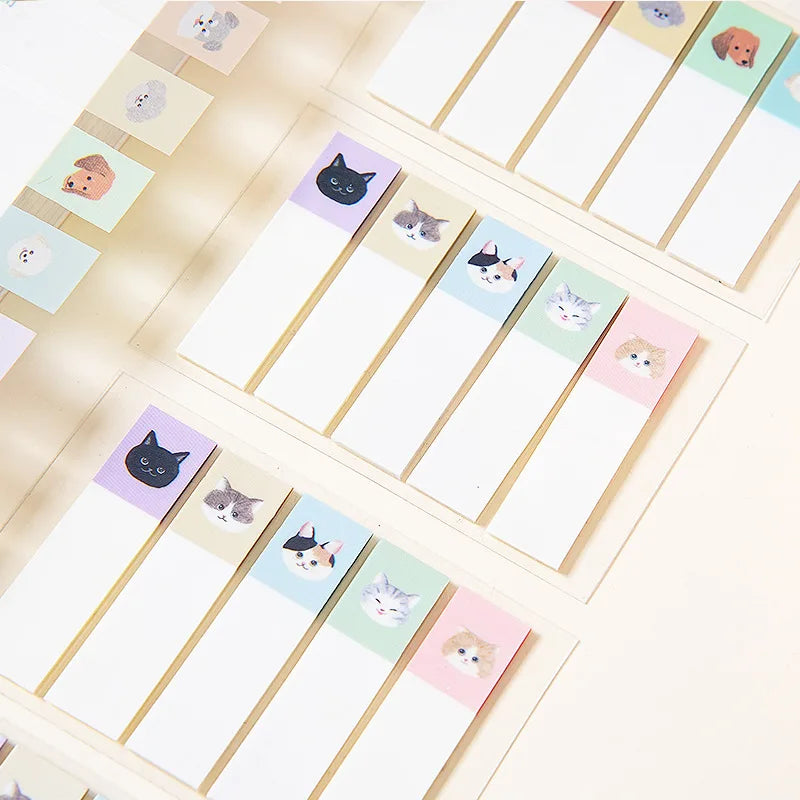 100Sheets Cute Cartoon Cat Dog Tabs Index Waterproof Self Adhesive Memo Pad Sticky Notes Bookmark Stationery School Supplies
