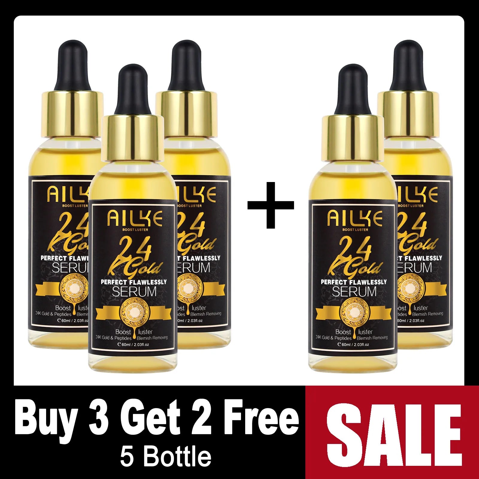 AILKE 24K Whitening Skin Set, Lightening, Remove Black Spots, Melanin, Stains, Even Skin Tone, Moisturizing, for All Skin Types