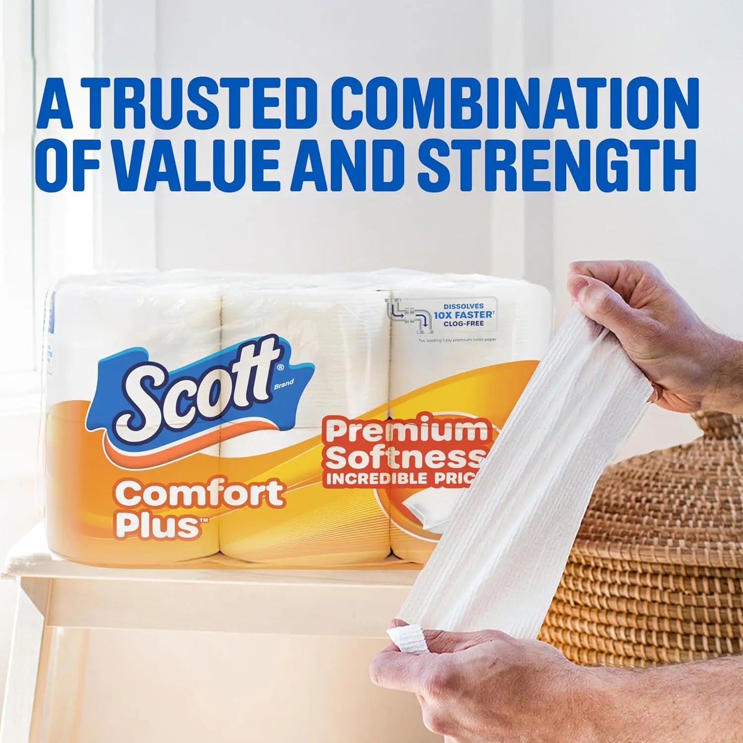 ComfortPlus Toilet Paper, 36 Triple Rolls, 231 Sheets per Roll, Septic-Safe, 1-Ply Tissue for Home Use