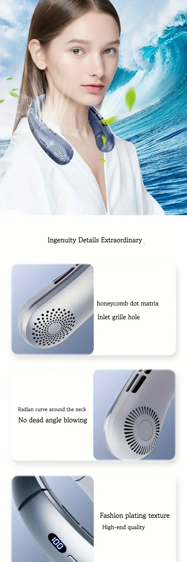 Neck Fan,Lightweight Wearable Fan, Low Noise 5 Speed Hands Free Fan, Hanging Headphone Design Sports Fan for Indoor & Outdoor