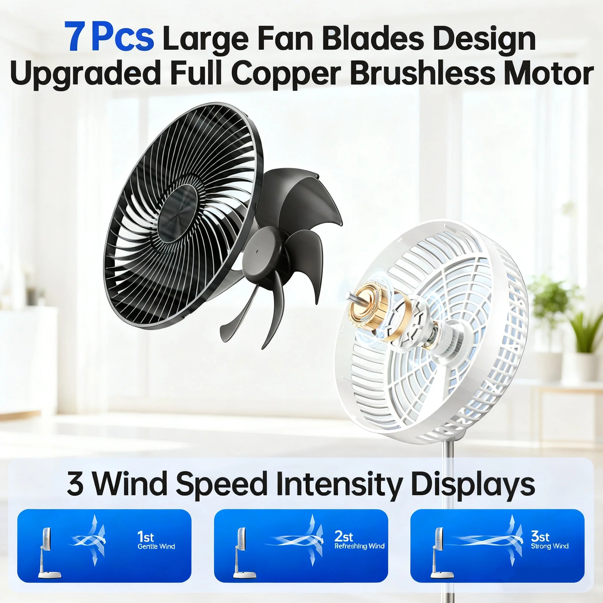 Outdoor folding telescopic fan remote control office automatic shaking desktop fan convenient and quiet USB charging fan 7200mAh