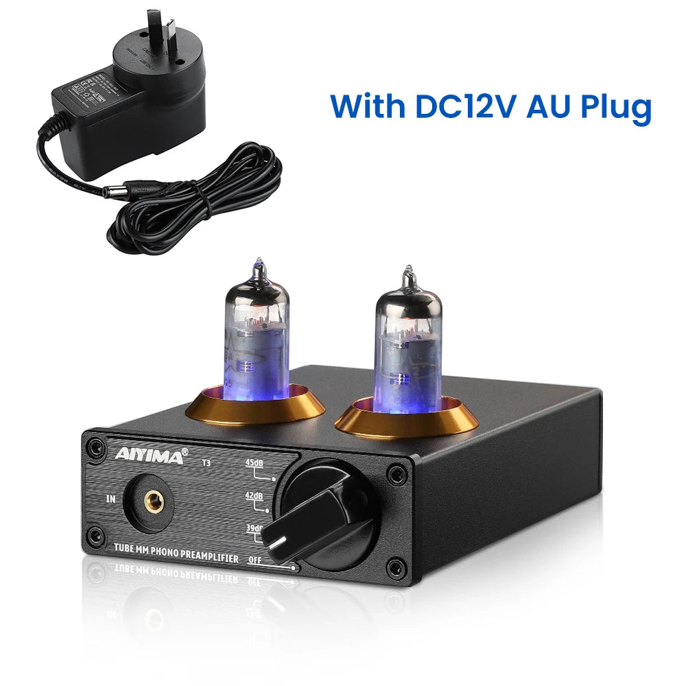 AIYIMA T3 HiFi Vacuum 6A2 Tube MM Phono Preamplifier Vinyl Record Player Stereo Tube Pre amp Amplifier Turntable Phonograph 12V