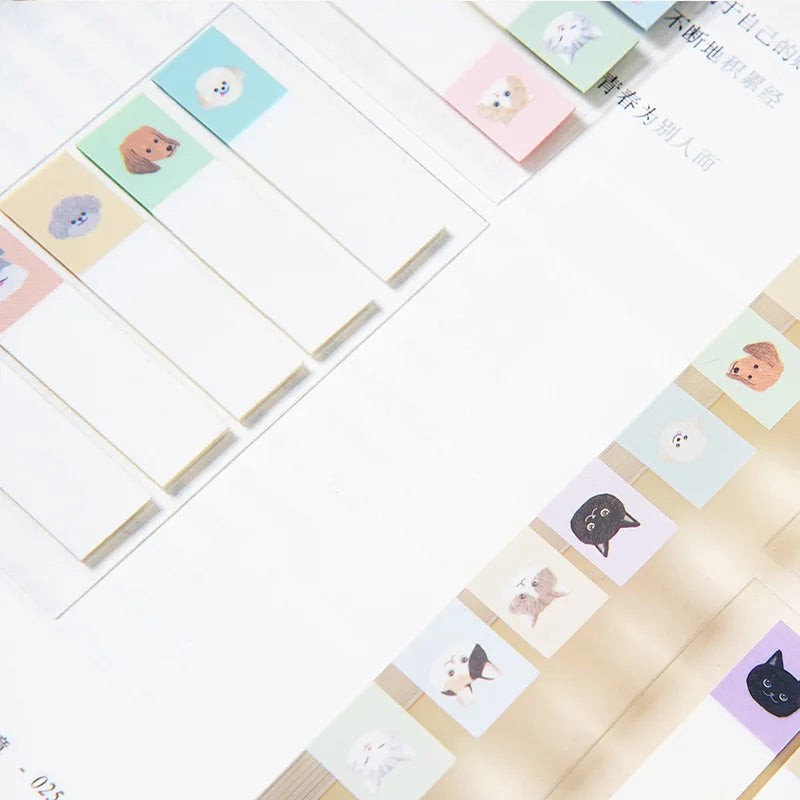 100Sheets Cute Cartoon Cat Dog Tabs Index Waterproof Self Adhesive Memo Pad Sticky Notes Bookmark Stationery School Supplies