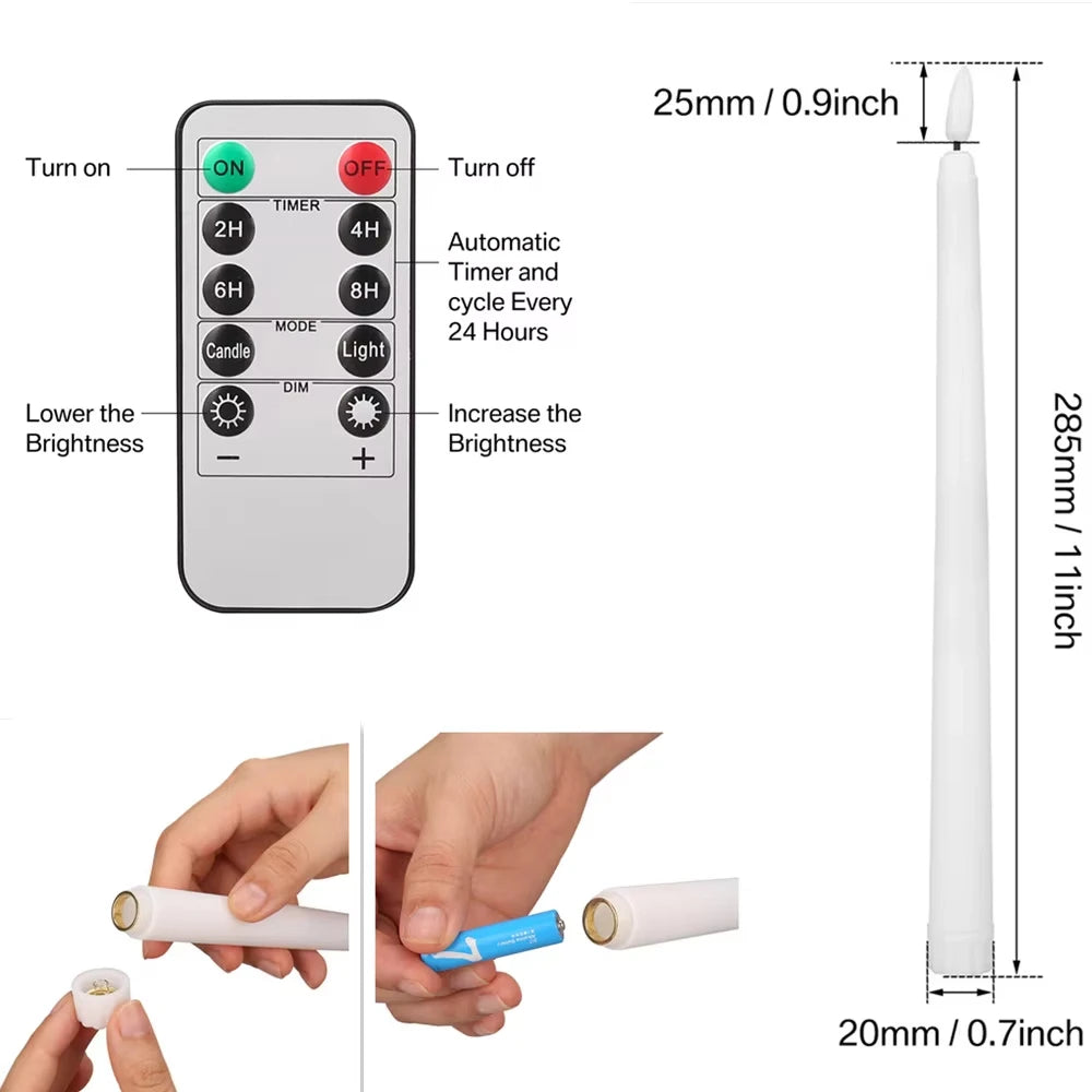 LED Flameless Taper Candles Flickering with 10-Key Remote 11" Battery Operated Ivory Candlesticks Christmas Home Wedding Decor