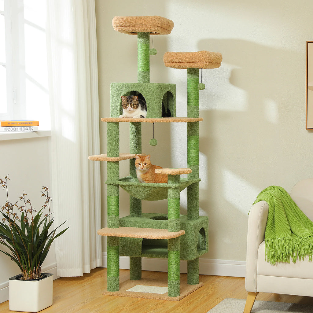 Sturdy Multi-Level Cat Tree Tower with Natural Sisal Scratching Posts,Cozy Hammock&Condo, Large Top Perch, and Fun Dangling Ball