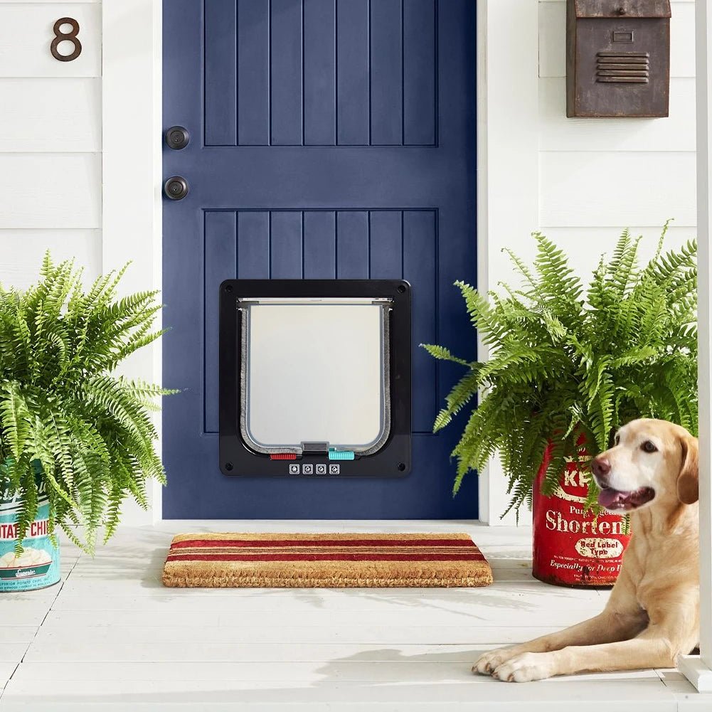 Cat Flap Door with 4 Way Security Lock Puppy Kitten Safety In&out Pet Door Dog Cat Kitten Flap Door Pet Doors and Sliding Door