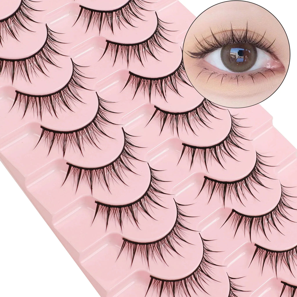 10 Pairs of Natural False Eyelashes Cartoon Style 3D Imitation Mink Fur Wing Shape Soft and Natural Realistic Eyelash Extension
