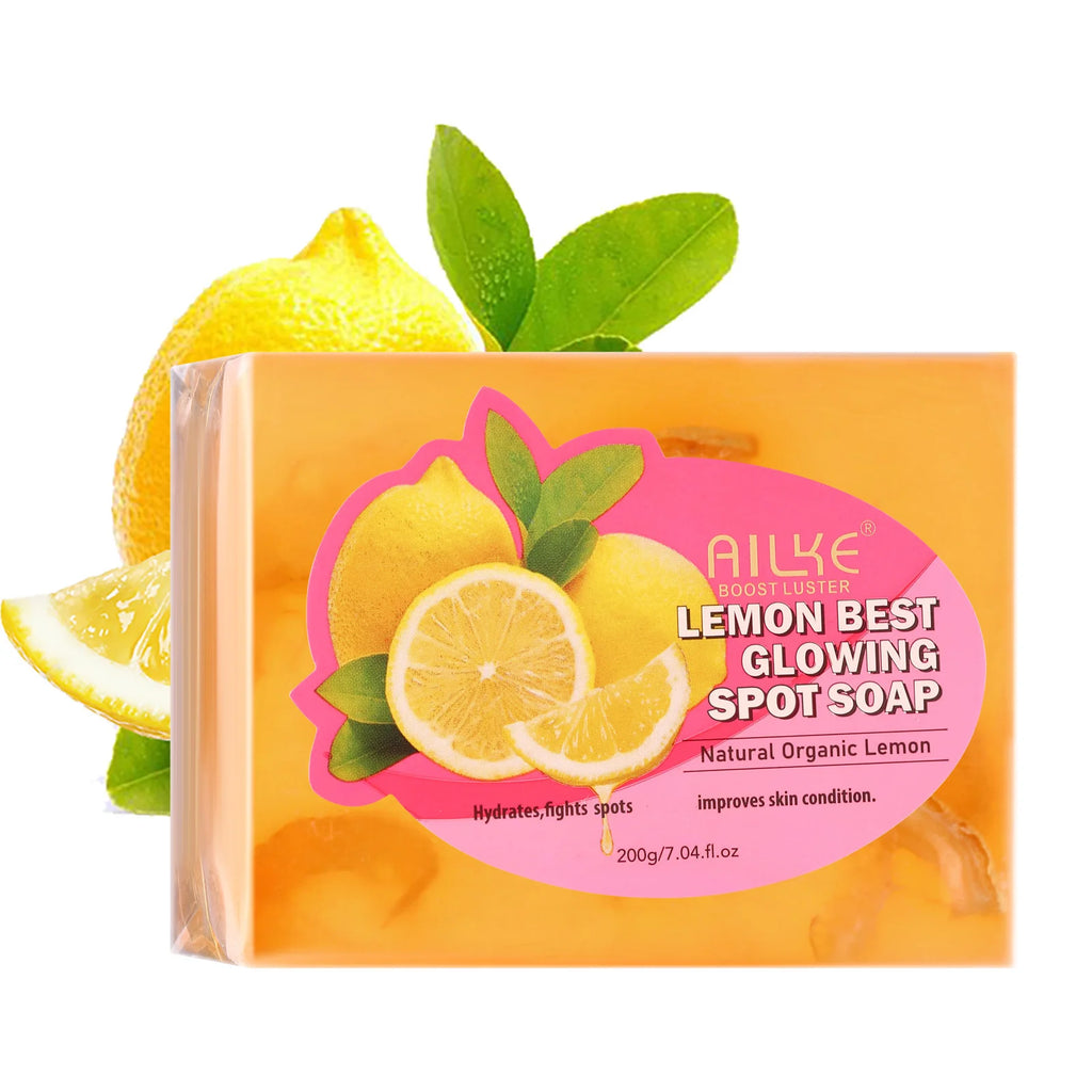 AILKE Dark Spots and Acne Remover Soap Bar, Whitening Skin with Natural Lemon, Olive Oil, Women Daily Face and Body Wash, 200g
