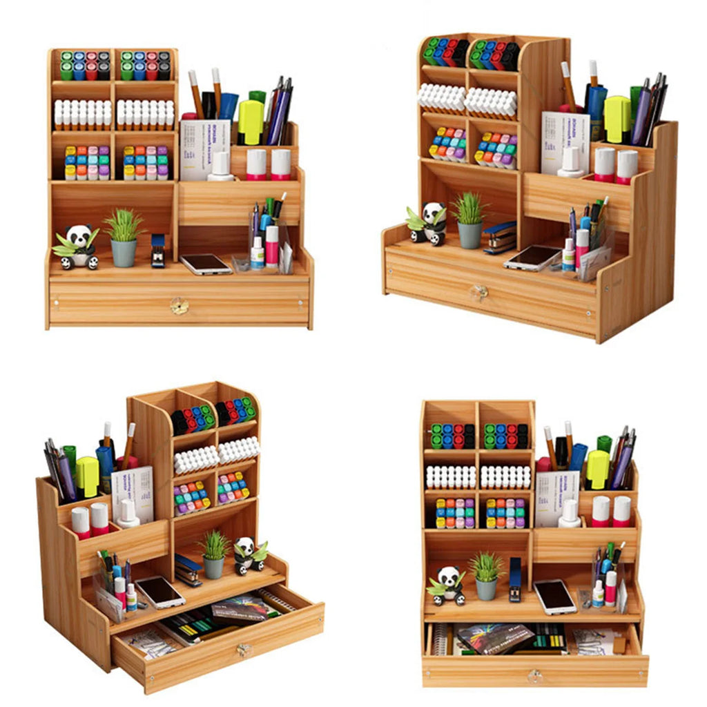 Simple Wooden Pen Holder Storage Box Student Stationery Storage Shelf With Drawer Suitable for Multi Scene Study Rooms Offices