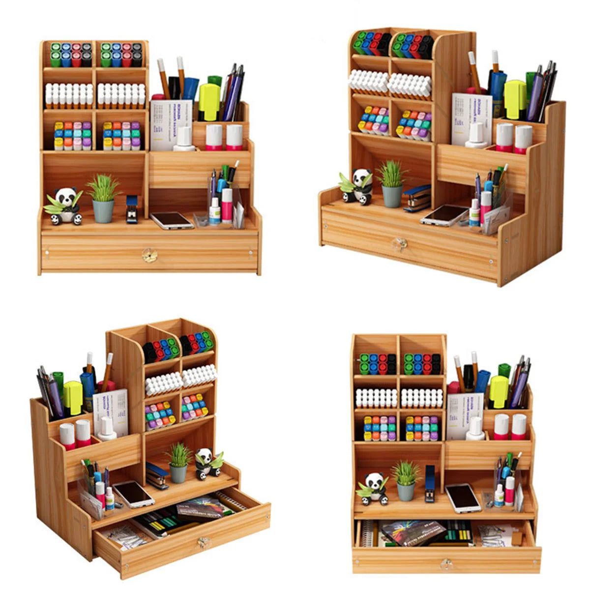 Simple Wooden Pen Holder Storage Box Student Stationery Storage Shelf With Drawer Suitable for Multi Scene Study Rooms Offices