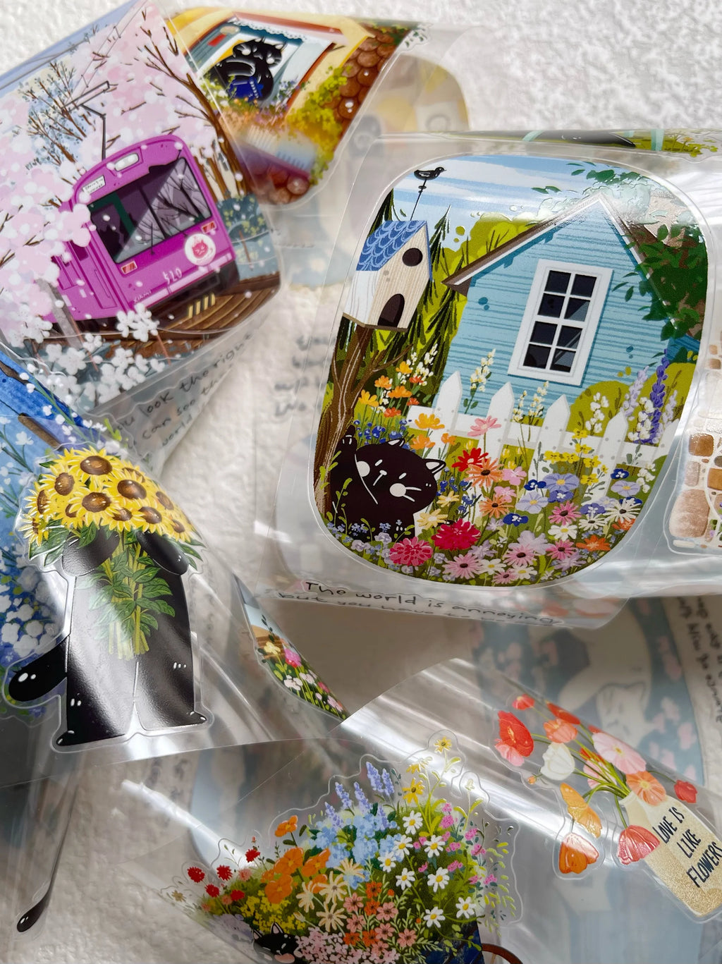 Scenic Cat Washi Tape - Spring Field Design, Full Roll For Planner