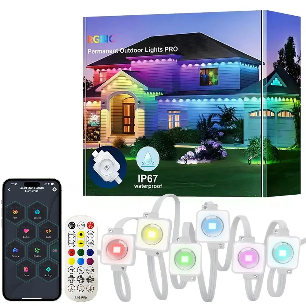 300ft Smart Eave Lights 180LEDS Permanent Outdoor Lights LED String Lights App Remote Waterproof for House Festival Daily Decor