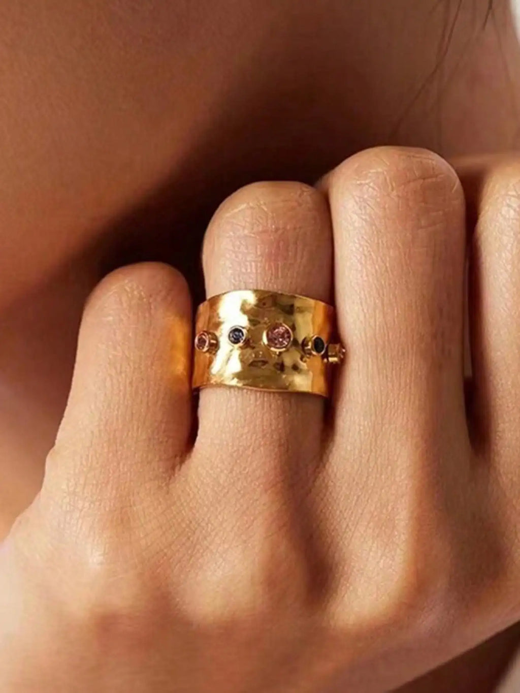 2pcs/Set Colorful Cubic Zirconia Gold-Tone Waterproof Star Rings Set, Jewelry Gift  double rings for friend  jewelry Y2k fashion