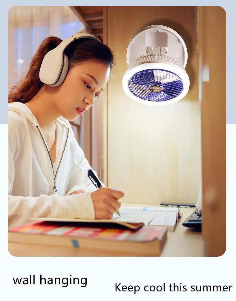 USB Charging Foldable Table Fan Wall Mounted Hanging Ceiling Fan with LED Light 4 Speed Adjustable For Home Room Air Cooler Fan