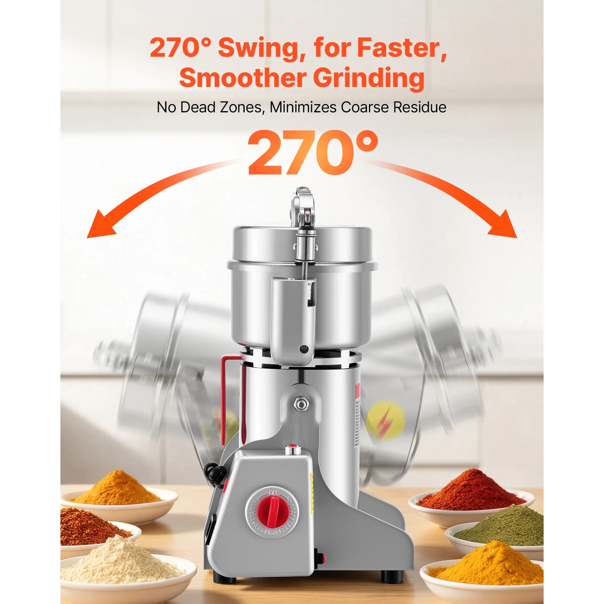 SucceBuy Electric Grain Mill Grinder 28000/32000RPM High Speed Stainless for Dried Grains Coffee Beans Spices 270° Swing Type