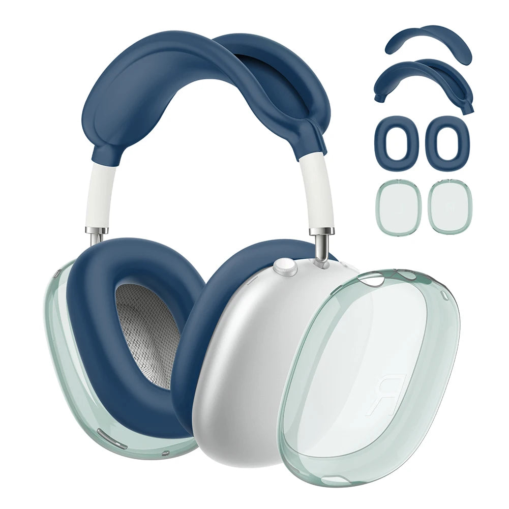 4 in 1 Silicone + TPU Clear Cover Case Shockproof Ear Pad Ear Cups Headband Cover Anti-Scratch Protective Sleeve for AirPods Max