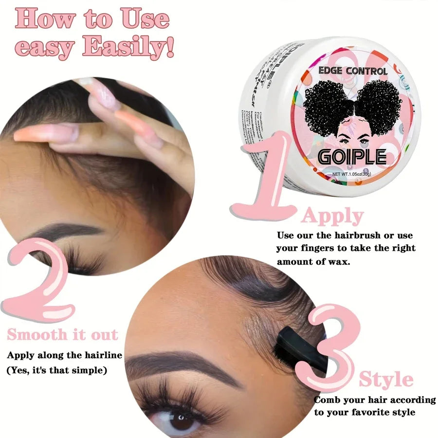 GOIPLE 30g Women Edge Control Wax Kit Non-Greasy Styling Gel Small Size Long Lasting Slick Flyaways Hairline Gel with Brush Kit