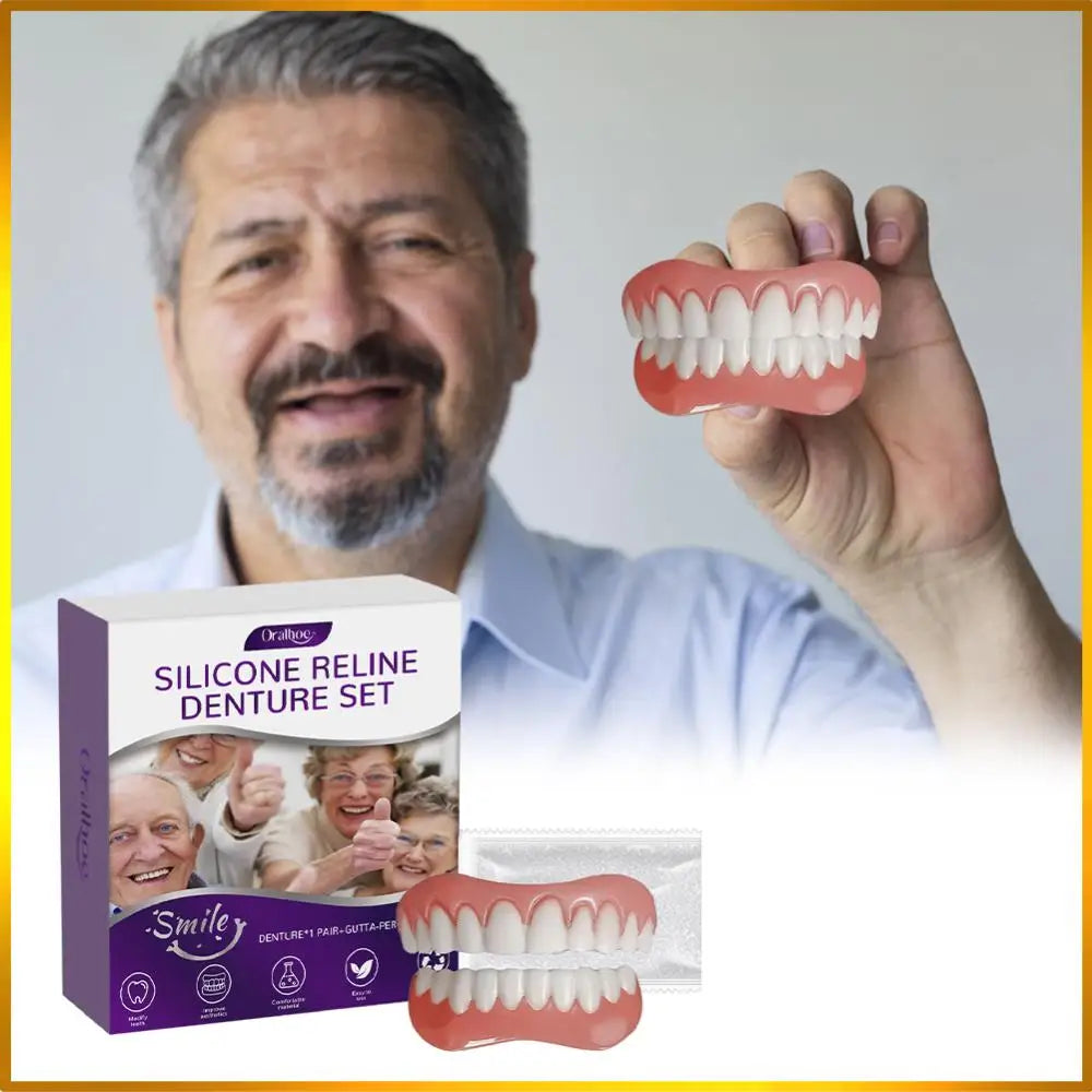 Silicone Reline Denture Set Denture Silicone Liners High Elasticity Soft Denture Kit Teeth Upper and Lower Set for Men and Women