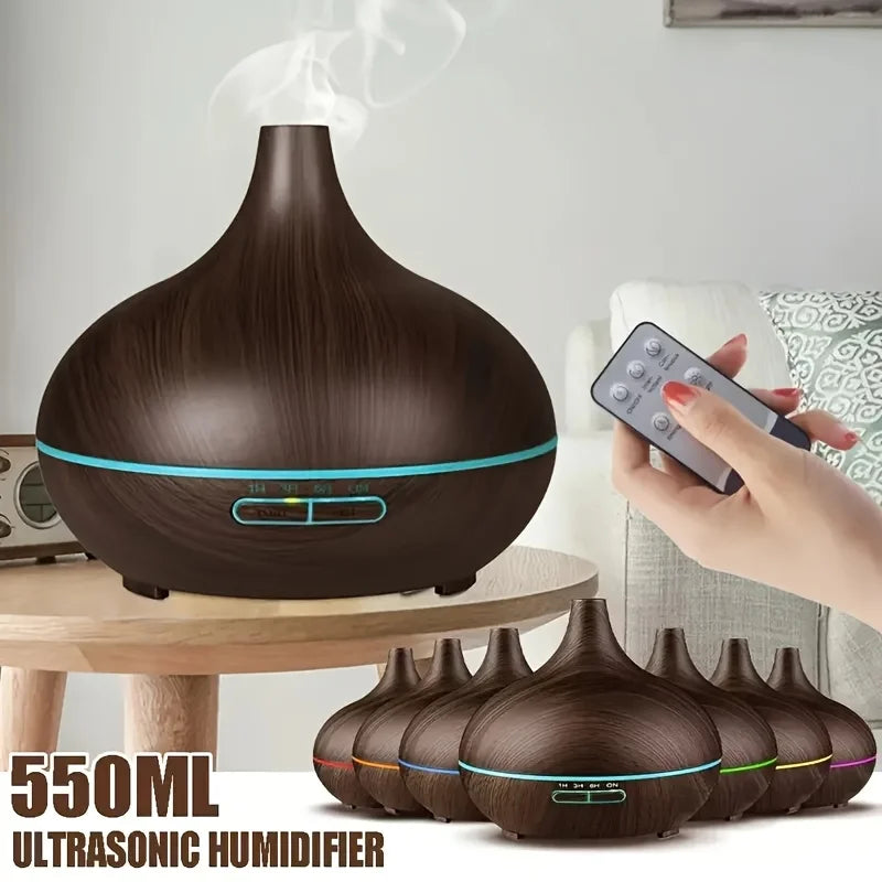 Diffuser For Home Wood Grain Aroma Diffuser with Remote Control Timer  6 Oil Set - 550ml Cool Mist Humidifier for Large Room