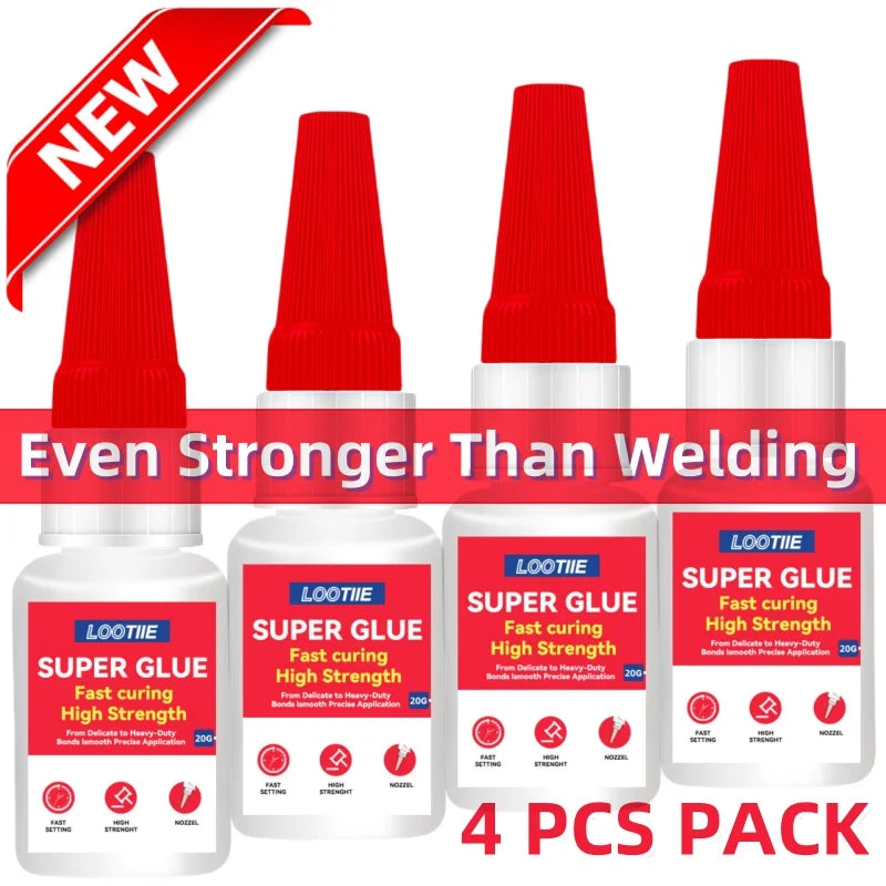 4pcs Super Fast Bonding Glue - 10s Quick Fix Adhesive for Plastic/Metal/Wood/Ceramic/Glass, Multi-Purpose Repair Glue (20g)