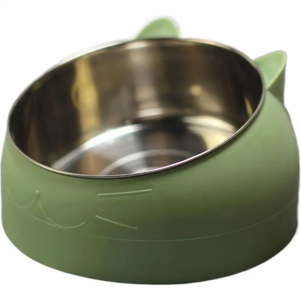 Eco-Friendly1PC Stainless Steel Cat Bowl, 15° Inclined Pet Food Dish with Non-Slip Base, Anti-Choke Feeder for Cats/Kittens/Dogs
