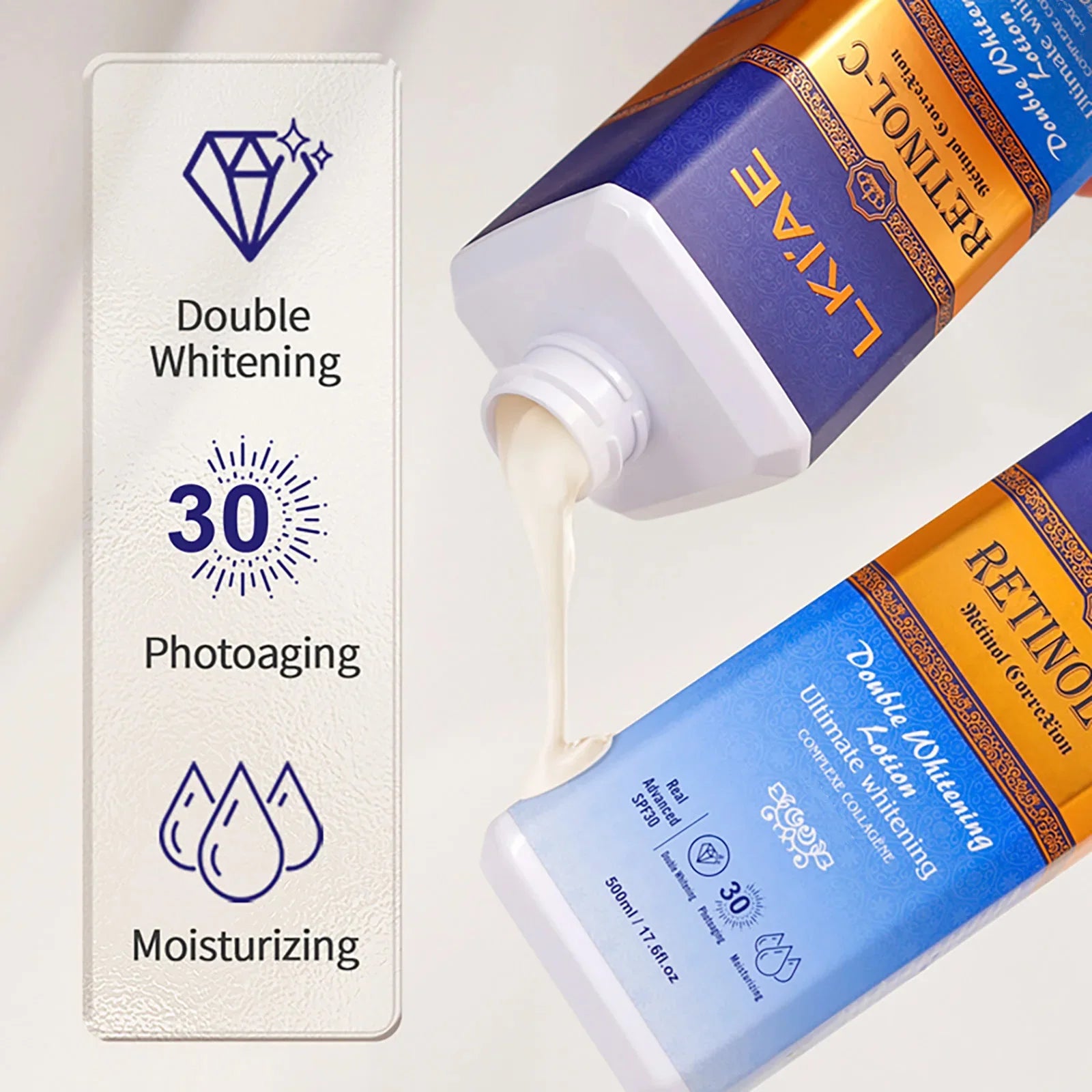 LKIAE Retinol Double Whitening Kit, Remove Wrinkles, Black Spots, Melanin, Moisturizing, Hydrate, Suitable for All Skin Types