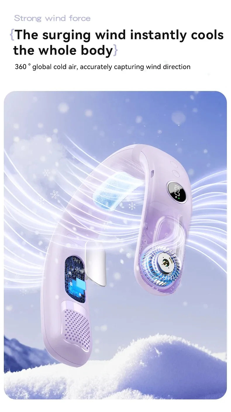 N90 Neck Fan Semiconductor Cooling 5-Speed Bladeless Wearable Fan USB Rechargeable Portable Outdoor Travel Camping