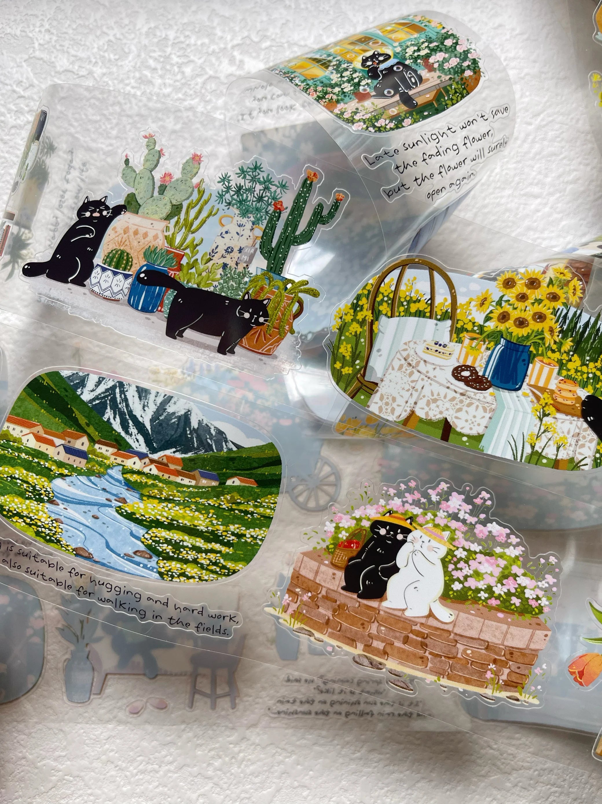Scenic Cat Washi Tape - Spring Field Design, Full Roll For Planner