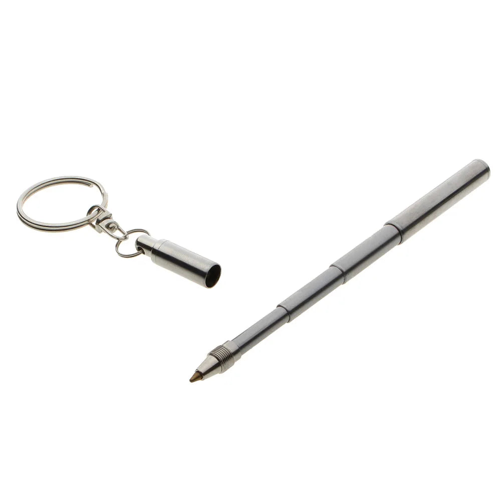 Portable Key Ring Ballpoint Pens Keychain Stainless Steel Telescopic Pen Keyring Telescoping Pen Tool Pendant Decor Gift