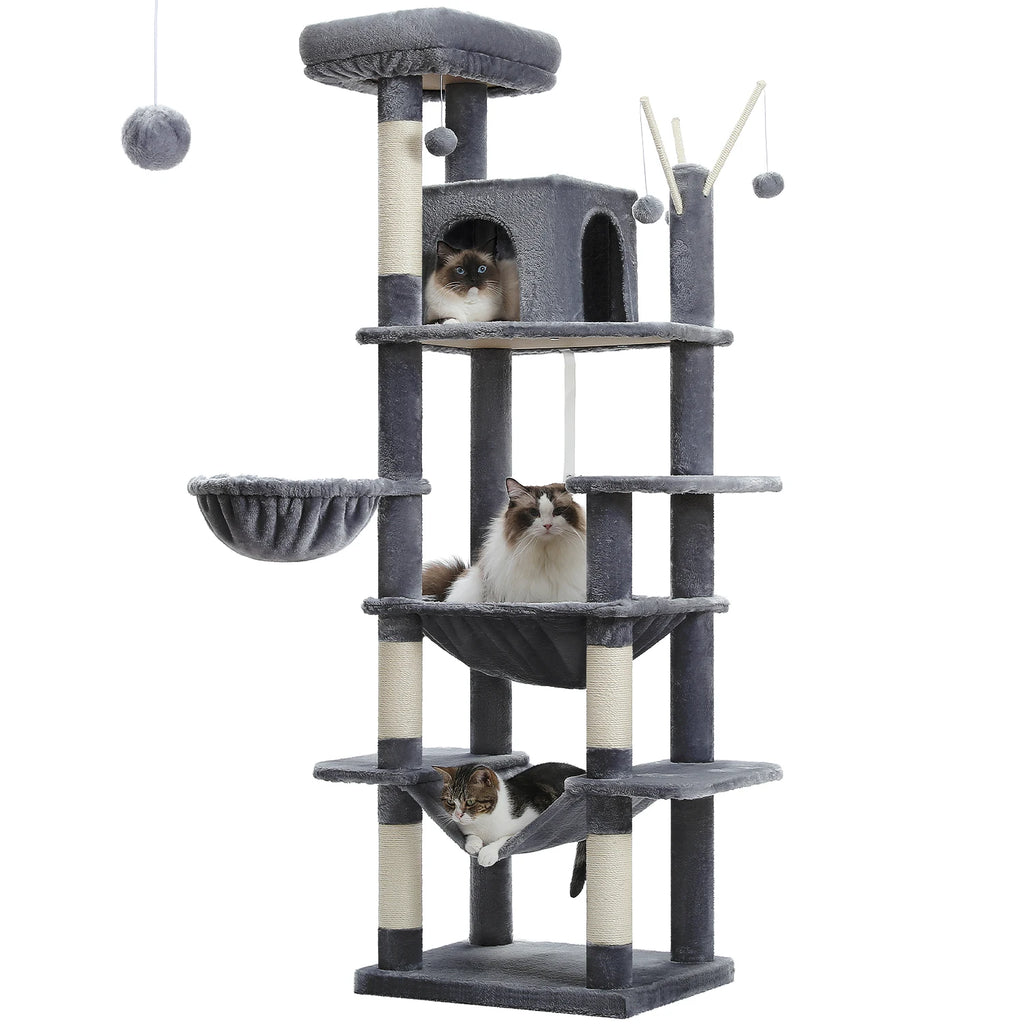 Sturdy Multi-Level Cat Tree Tower with Natural Sisal Scratching Posts,Cozy Hammock&Condo, Large Top Perch, and Fun Dangling Ball