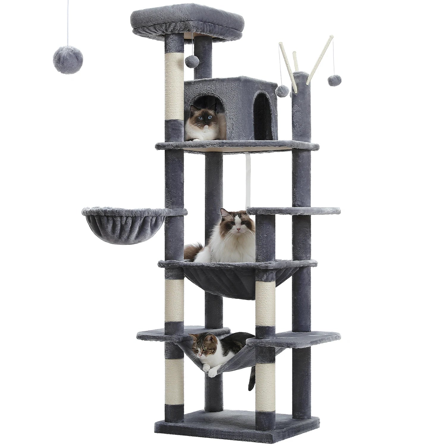 Sturdy Multi-Level Cat Tree Tower with Natural Sisal Scratching Posts,Cozy Hammock&Condo, Large Top Perch, and Fun Dangling Ball