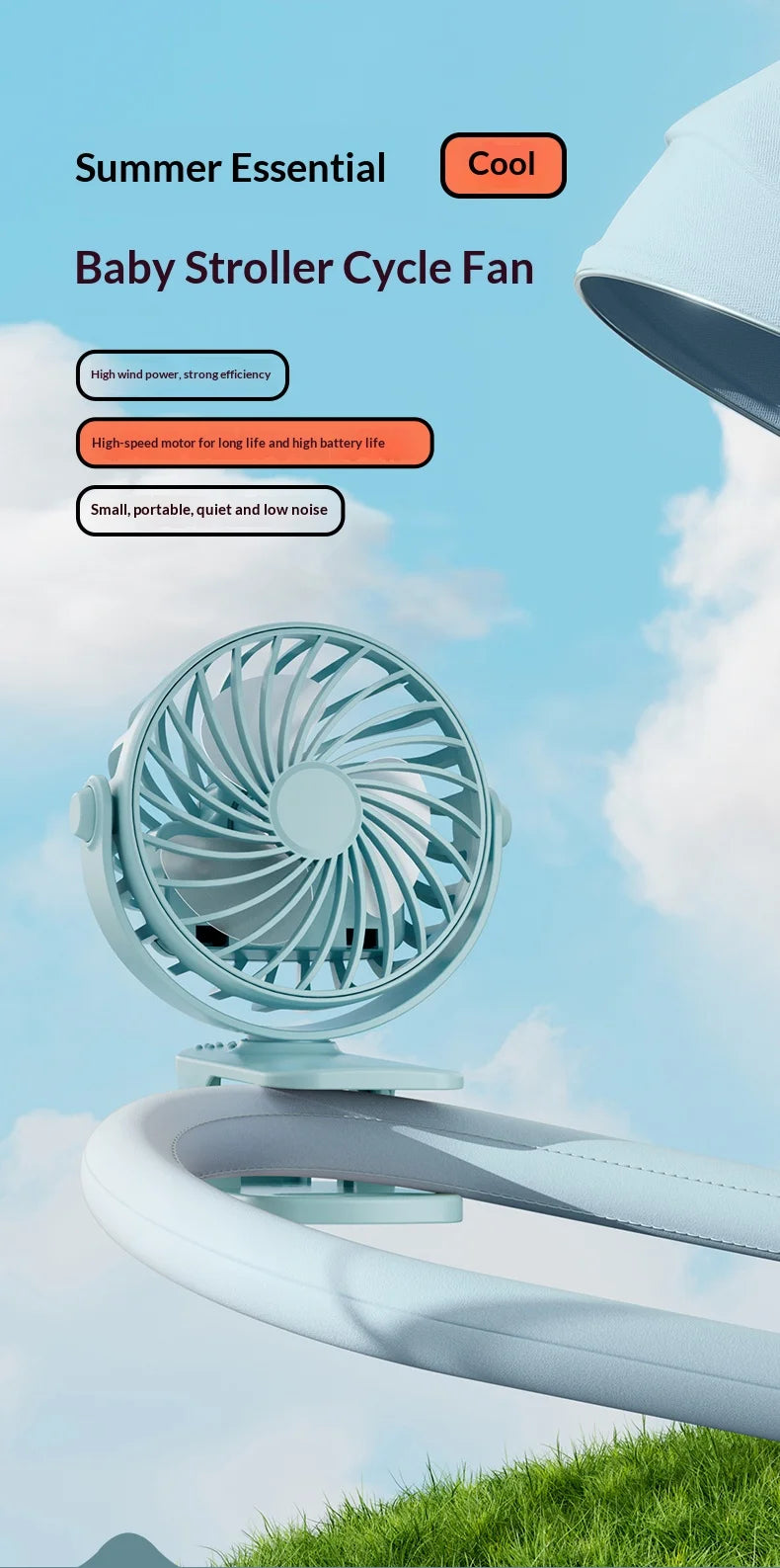 HOMEFISH Portable Rechargeable Clip Fan 720° Rotatable Hanging Fan with Night Light Air Cooler for Outdoor Camping Ventilador