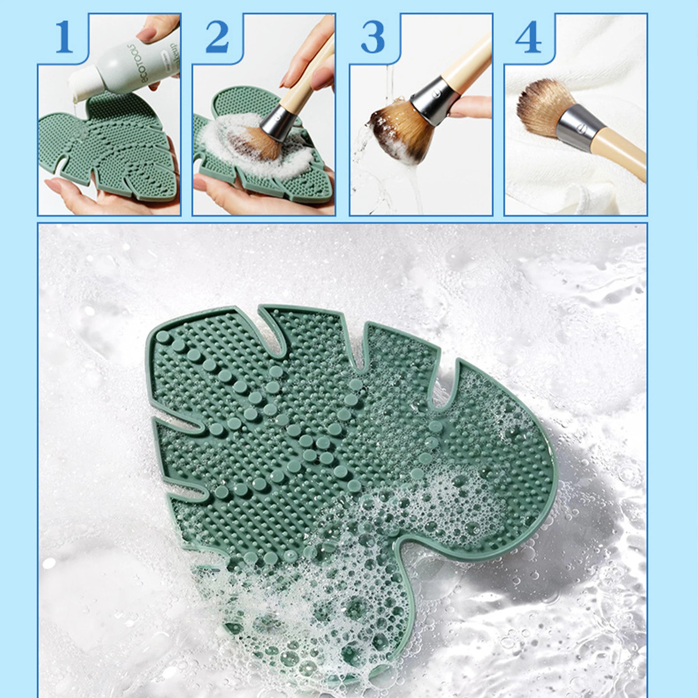 Silicone makeup brush cleaning pad with suction cup, a makeup brush cleaning tool suitable for brushes and powder puffs.