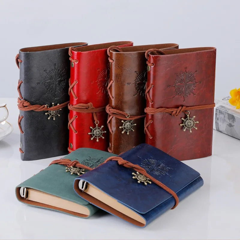 Retro Notebook for Kids Adult Traveler Diary PU Leather Soft Cover Replaceable Kraft Paper Inner 14x10cm Notebooks & Notepads