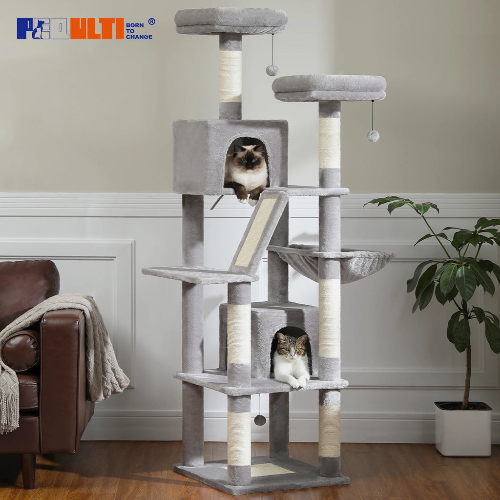 Sturdy Multi-Level Cat Tree Tower with Natural Sisal Scratching Posts,Cozy Hammock&Condo, Large Top Perch, and Fun Dangling Ball
