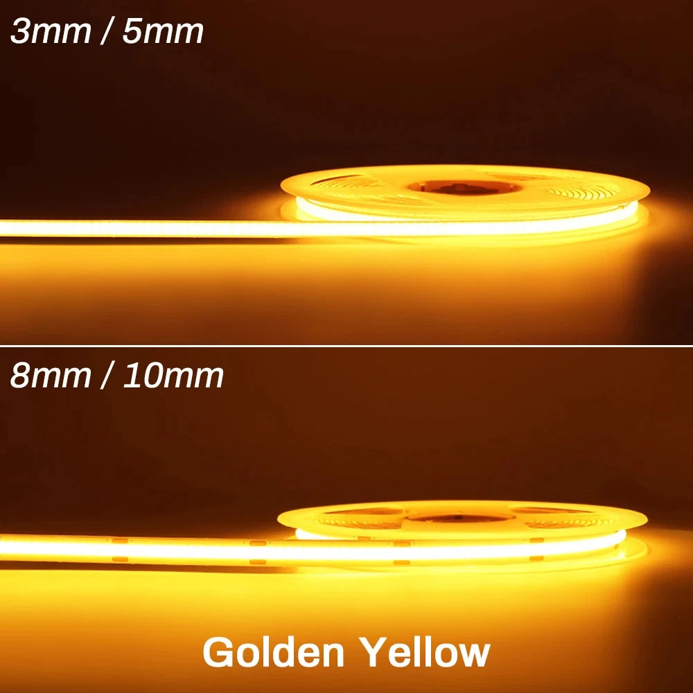 3mm 5mm 8mm COB LED Strip 12V 24V Dimmable Tape LED Ice Blue Yellow Red Green Pink White For Home Decor RA90 LED Strip Lighting