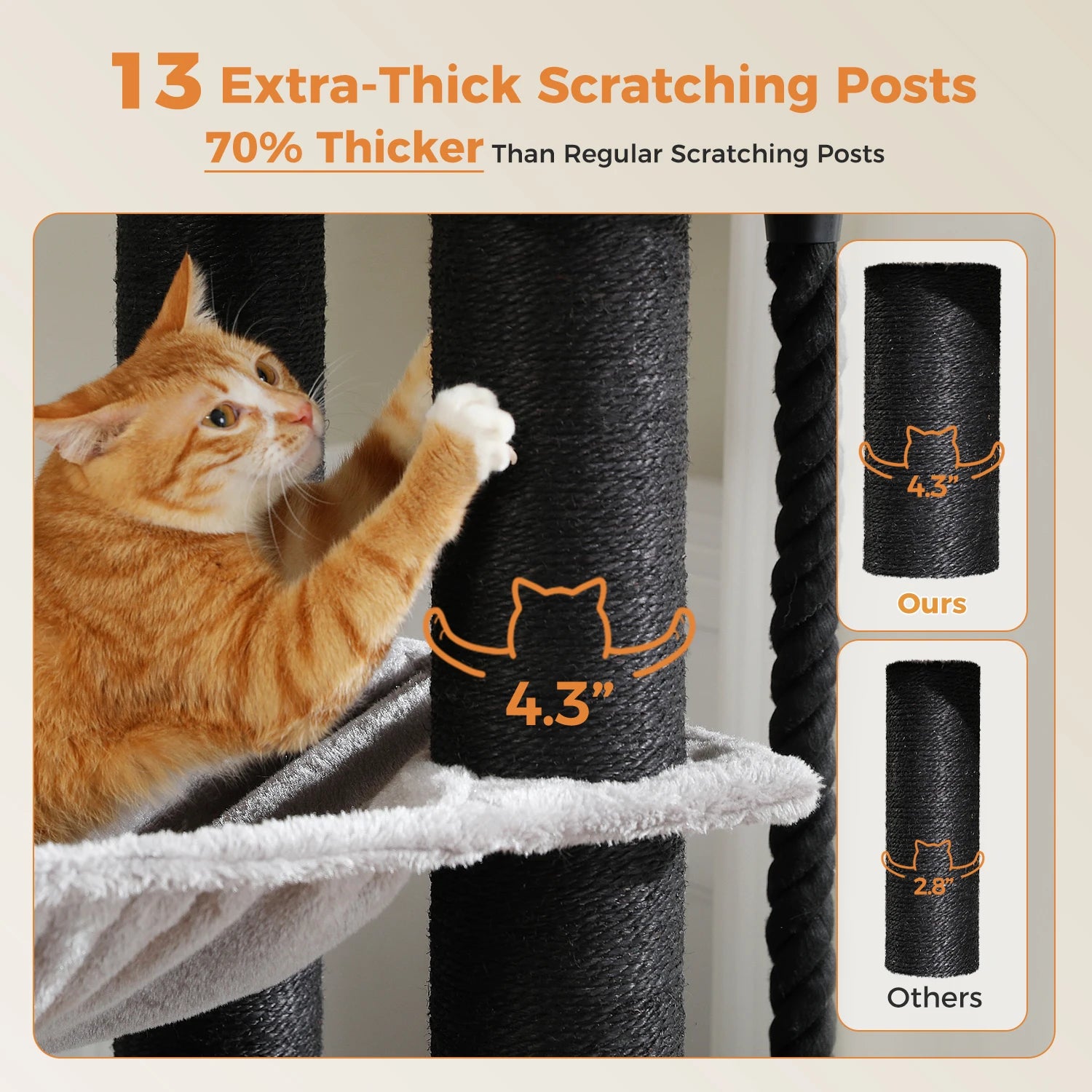 Multi-Level Cat Tree with Scratching Posts, Cozy Condo, Super Large Perch, Deep Hammocks, Tall Cat Tower for Indoor Adult Cats