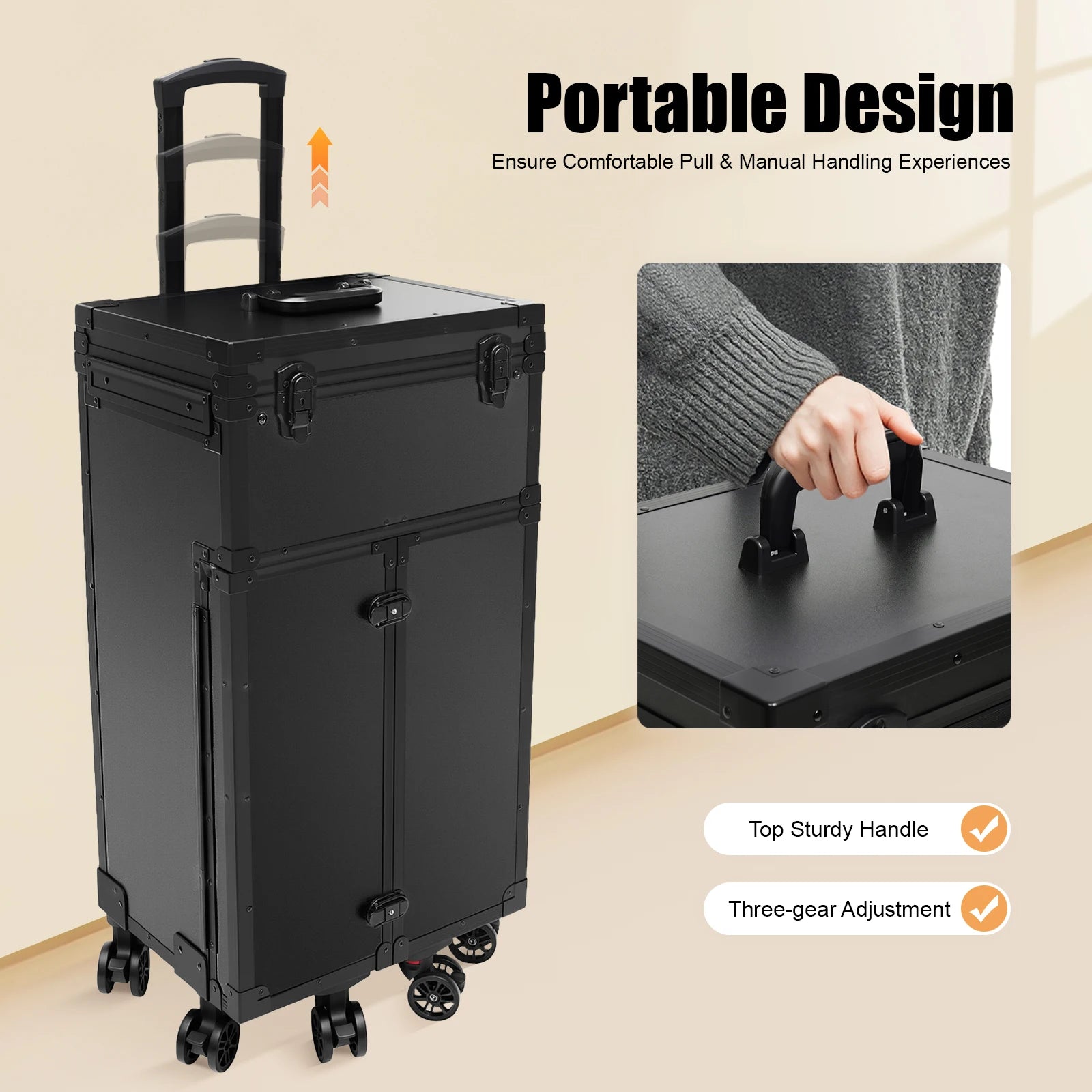 31.15inch Professional Rolling Makeup Case 4 Drawers Pro Makeup Artist Cosmetic Train Case Makeup Organizer Travel Case