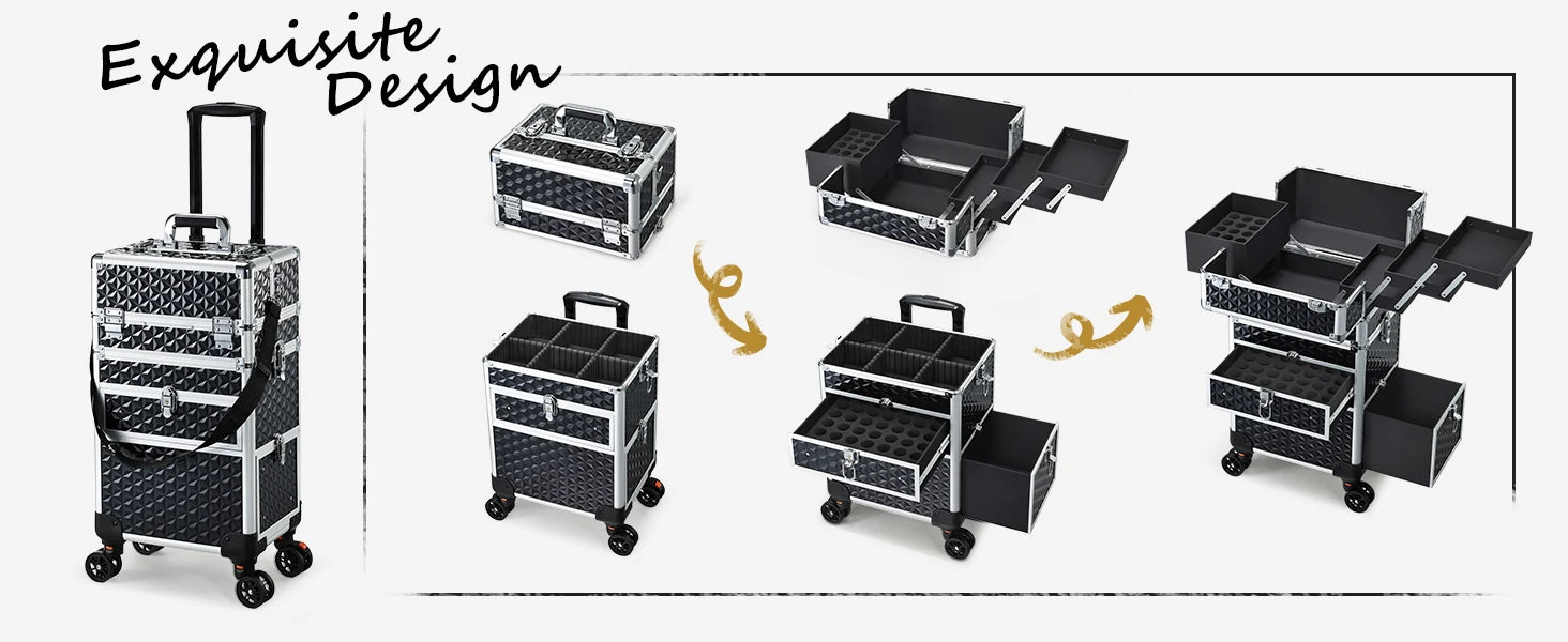 Rolling Makeup Case with Wheels Drawers Large Professional Cosmetology Trolley Case Lockable Travel Cosmetic Storage Train Cases