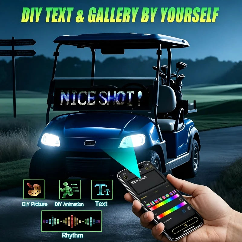 Devil Eyes LED Display for Golf Cart, Programmable Flexible LED Sign for Car Windshield, App & Remote Control, High Brightness DIY Animated Scrolling LED Eyes for Golf Carts, Trucks & SUVs
