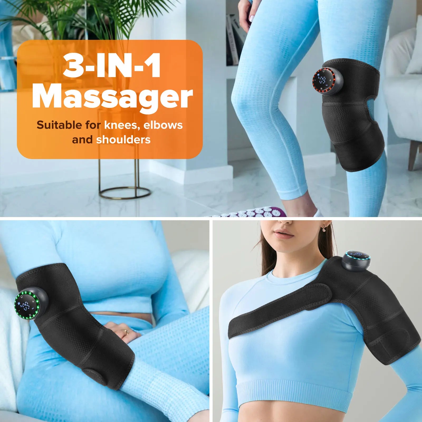 3-in-1 Electric Heating Knee Pad Massager for Shoulder Elbow 5-level Vibration Hot Compress Cordless Massage Muscle Joint Relax